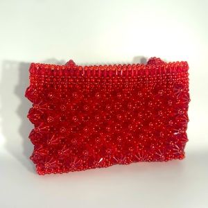 Red spiky hand beaded bag